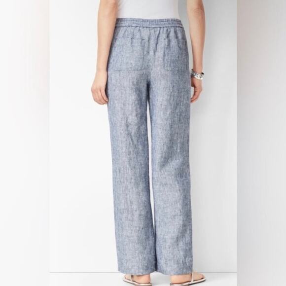 Talbots 100% Linen Wide Leg Pants Navy & White Striped Vacation Beach Casual 16P - Picture 2 of 16